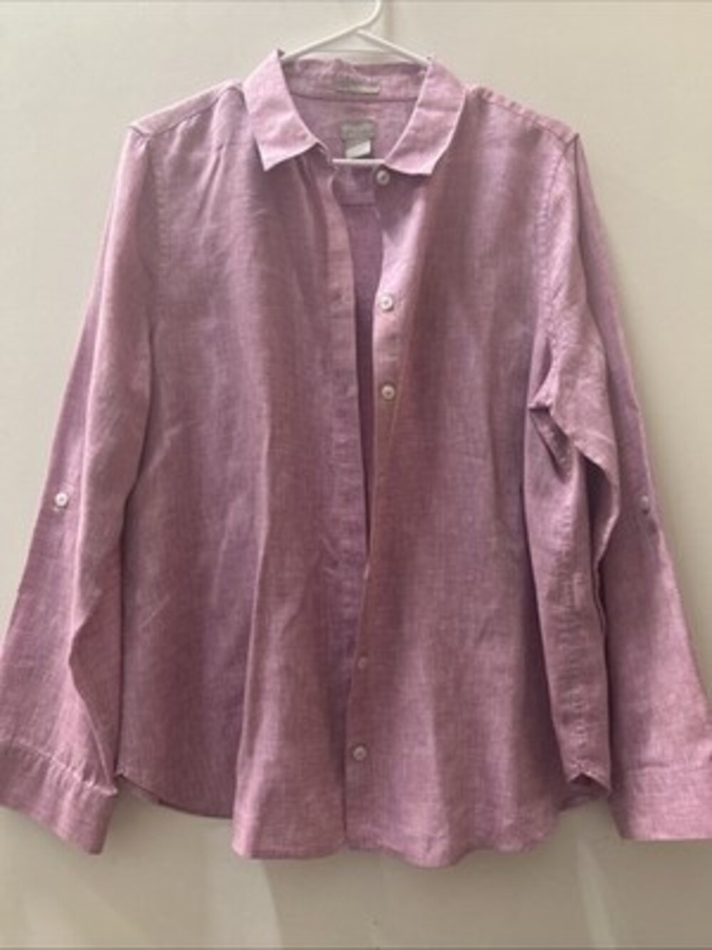 Chico’s Women’s Purple 100% Linen Size 2 Long Sleeve Button Up